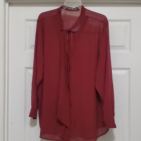 Signature Collection womens 2X red & black polka dot sheer button down b… - Picture 1 of 8
